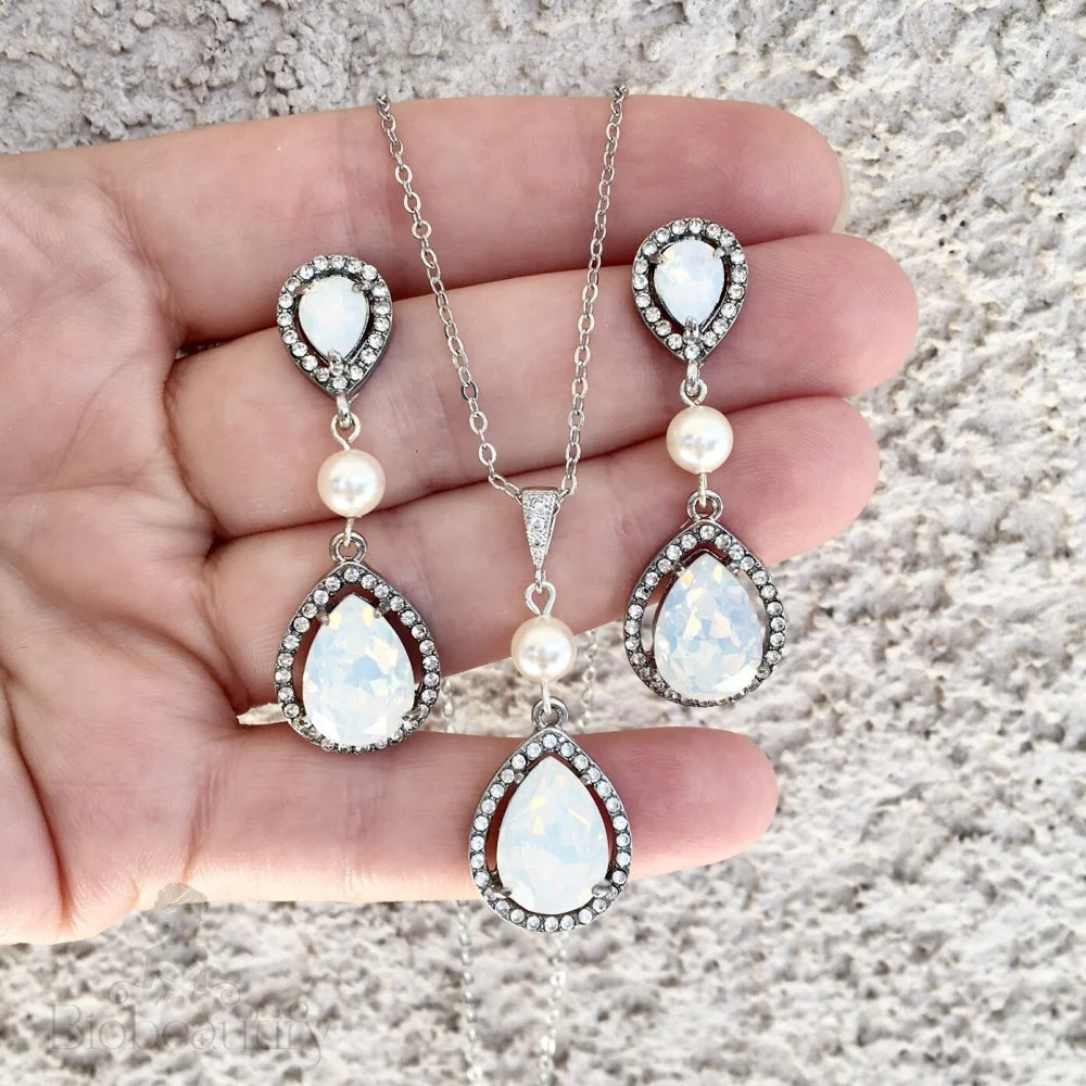 Pearl And Opal Wedding Jewelry Set