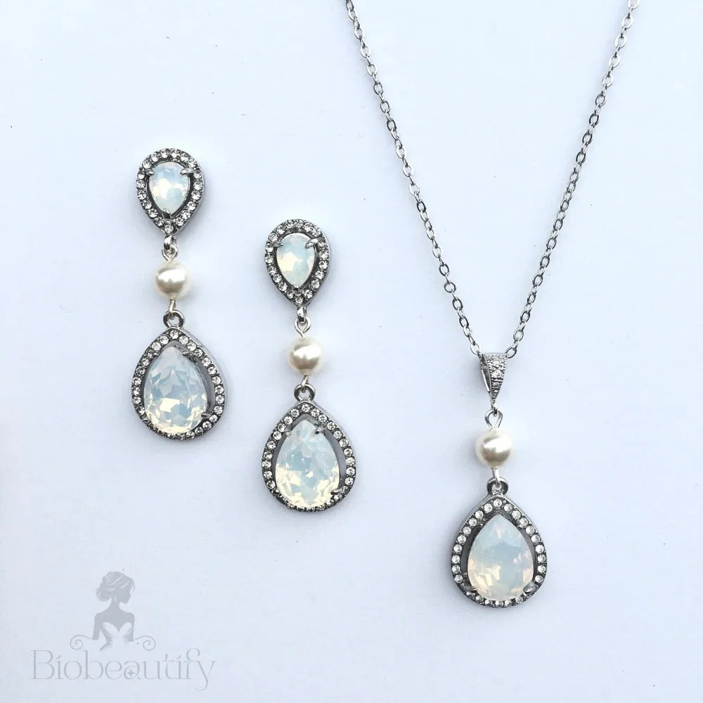 Pearl And Opal Wedding Jewelry Set