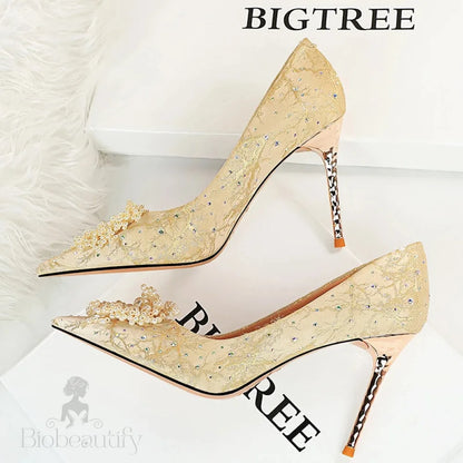 Pearl Flowers Rhinestone High Heels Luxurious Women Pumps