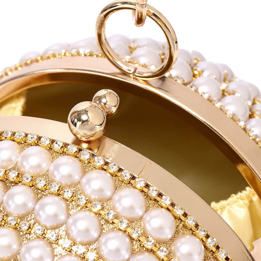 Gold Disco Ball Handle Party Bag With Pearlized Rhinestones