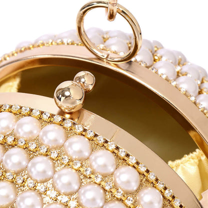 Gold Disco Ball Handle Party Bag With Pearlized Rhinestones