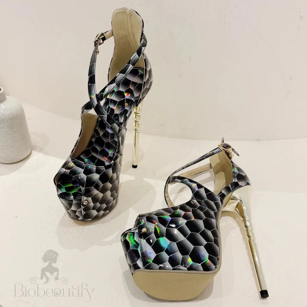 Peep Toe Hollow Out Platform Sandals With Super Stiletto Heels