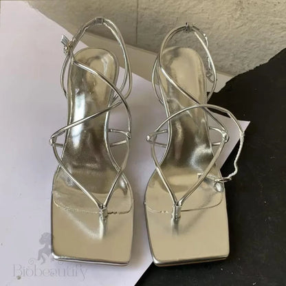 Peep Toe Women Sandals With Thin Low Heel Silver / 38