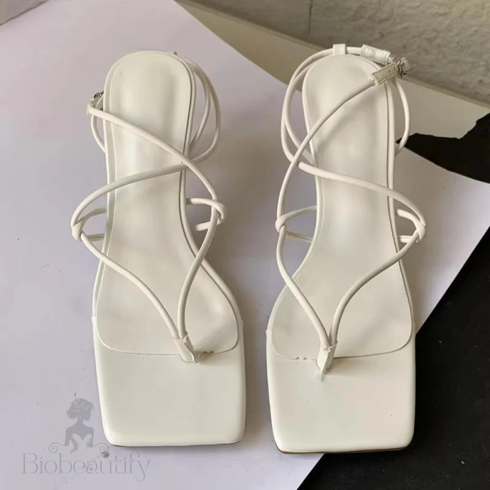 Peep Toe Women Sandals With Thin Low Heel White / 38