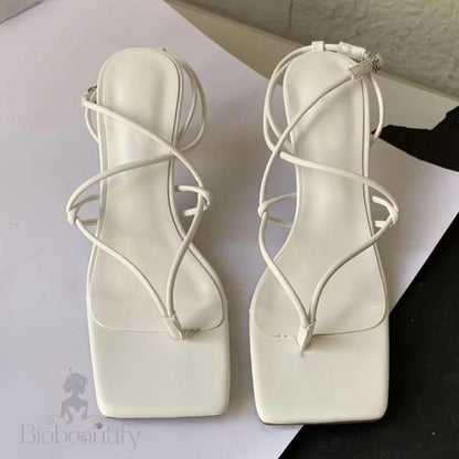 Peep Toe Women Sandals With Thin Low Heel White / 38