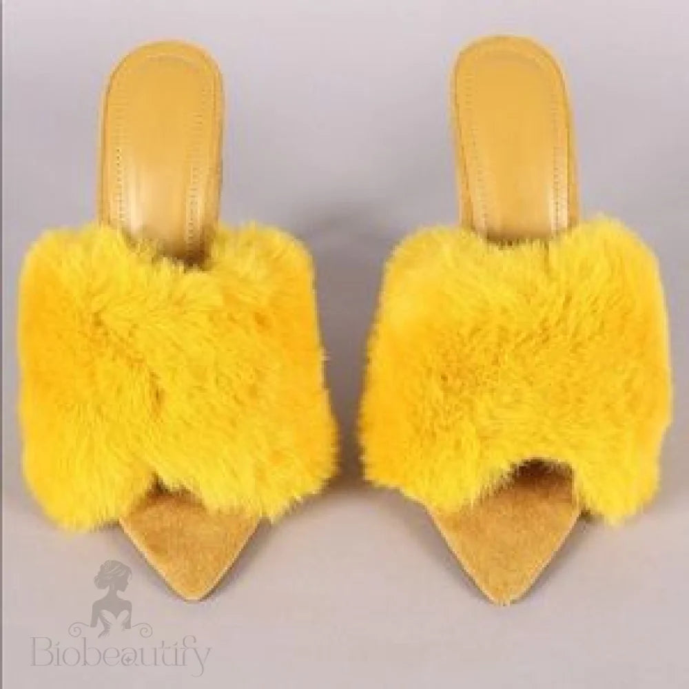 Penelope Fur Stiletto Mules 7.5 / Yellow