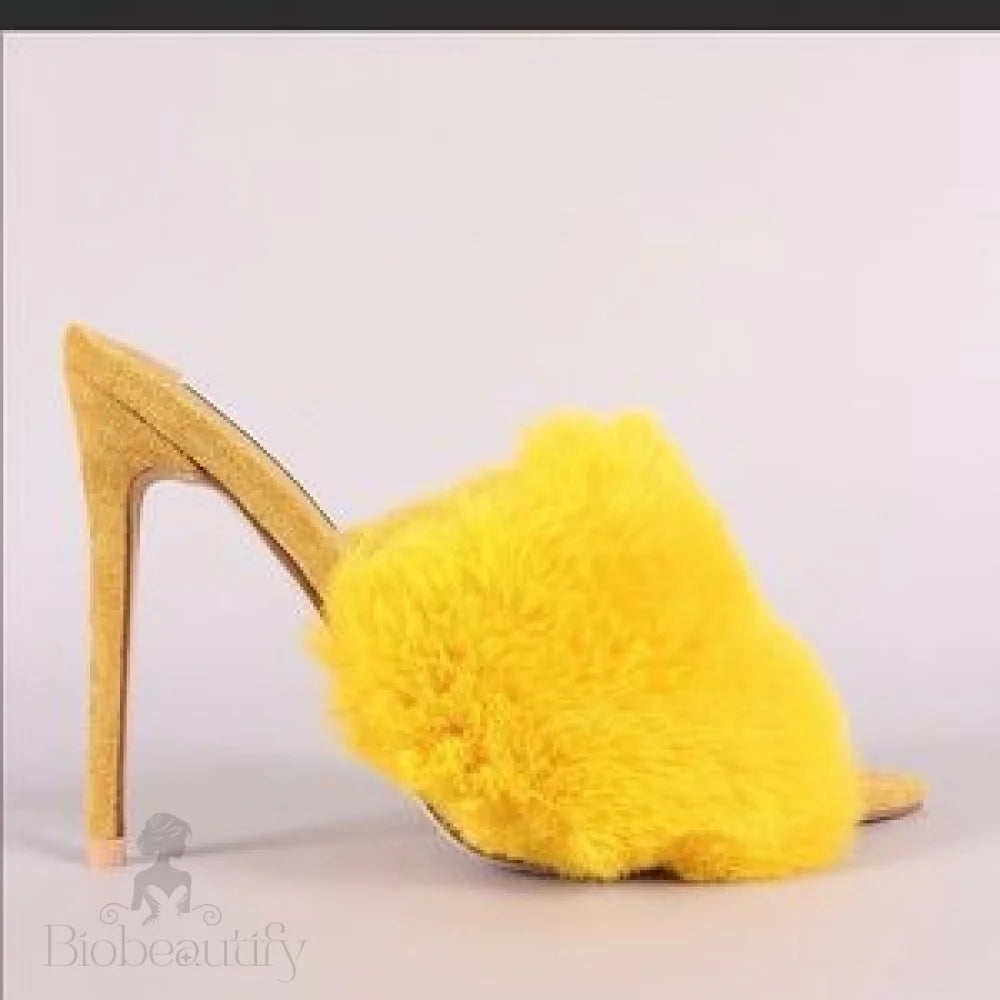 Penelope Fur Stiletto Mules 8 / Yellow