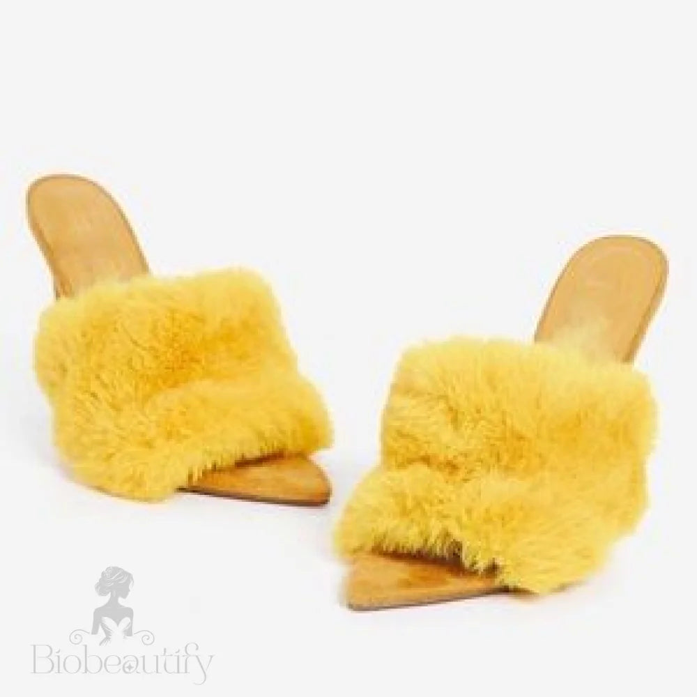 Penelope Fur Stiletto Mules 9 / Yellow