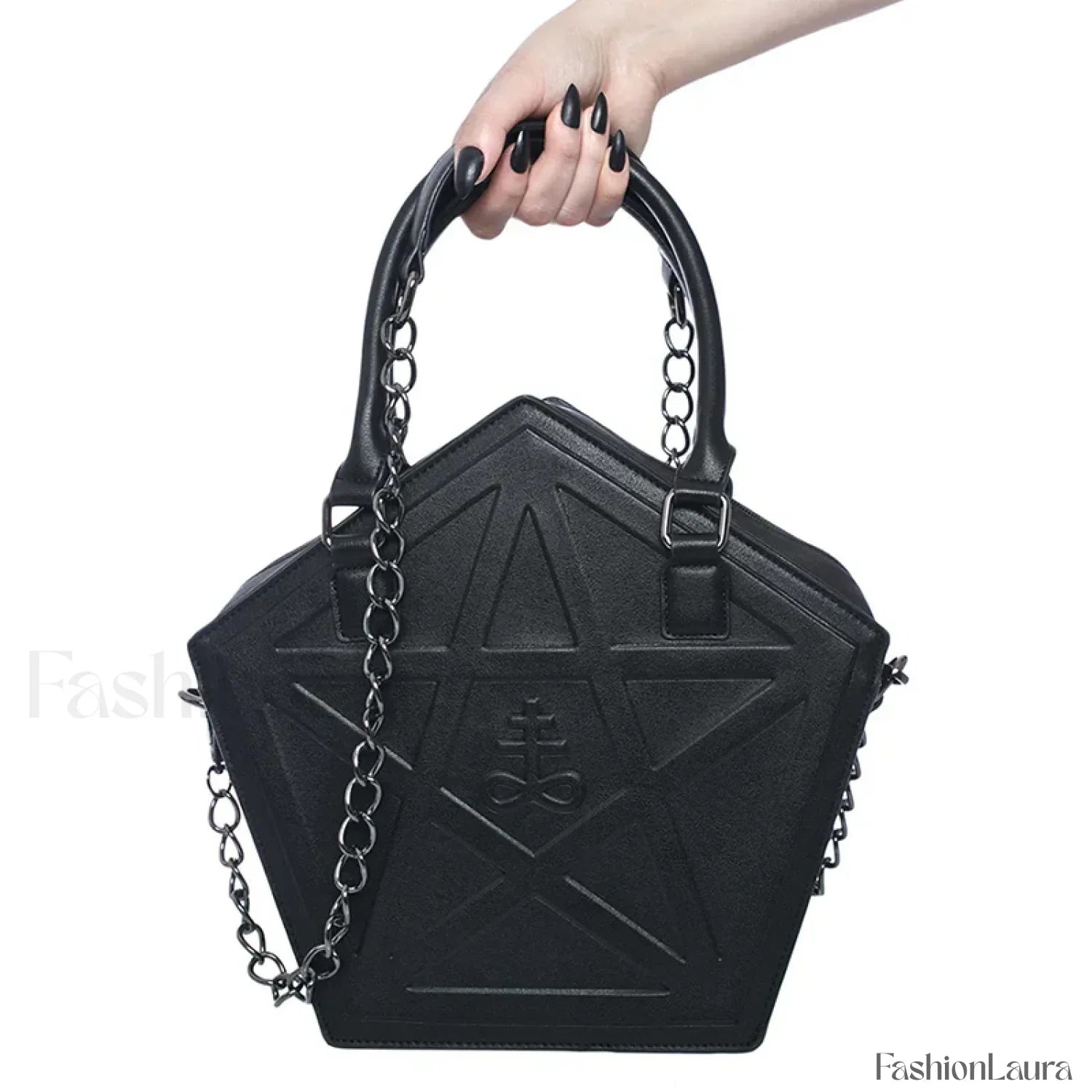 Pentagram Darkness Gothic Soft Leather High Quality Chain Bag Black / (30cm