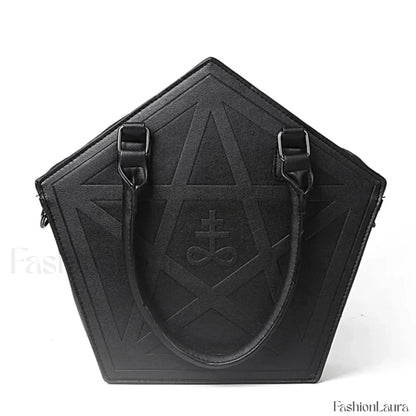 Pentagram Darkness Gothic Soft Leather High Quality Chain Bag Black / (30cm
