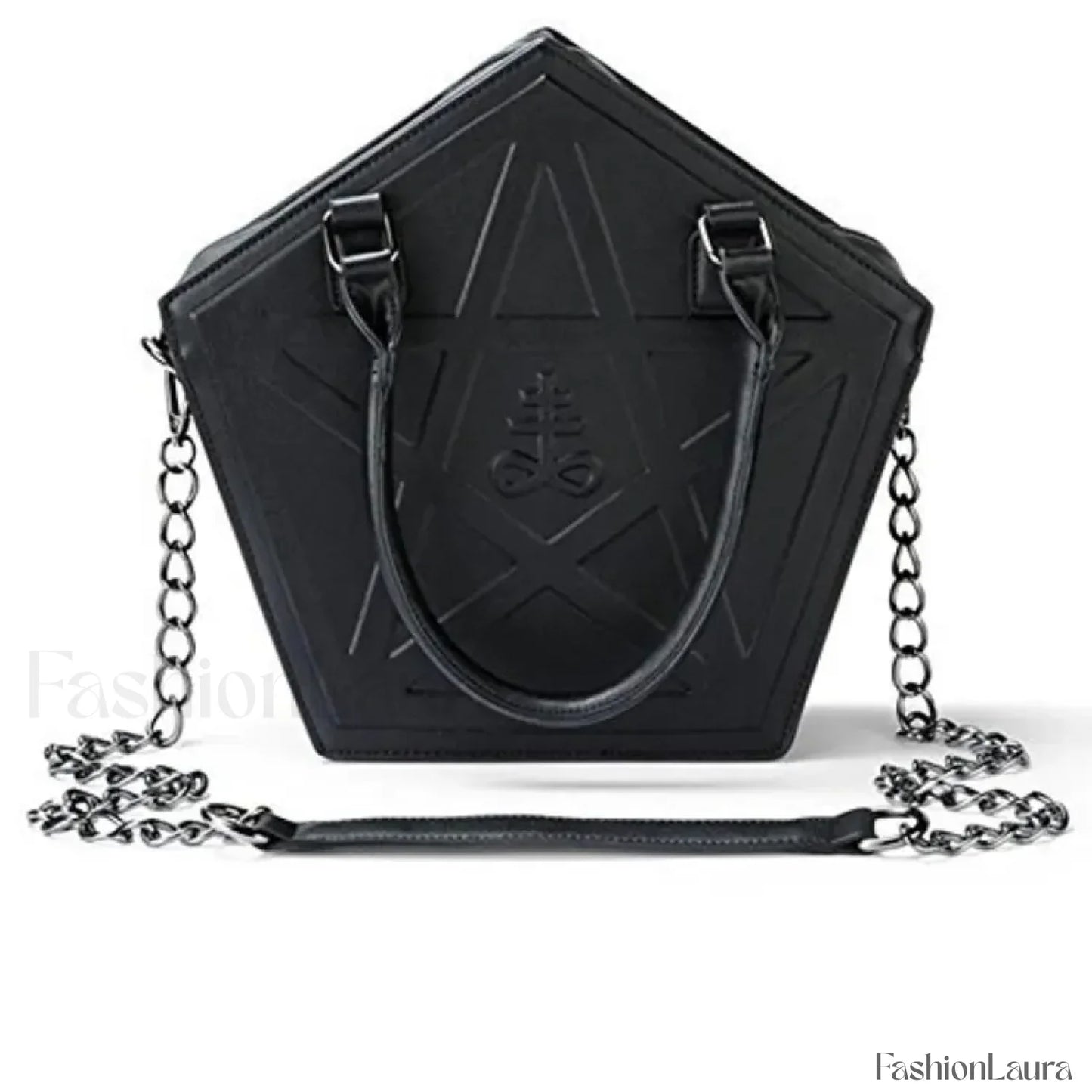 Pentagram Darkness Gothic Soft Leather High Quality Chain Bag Black / (30cm