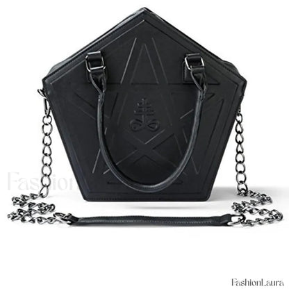 Pentagram Darkness Gothic Soft Leather High Quality Chain Bag Black / (30cm
