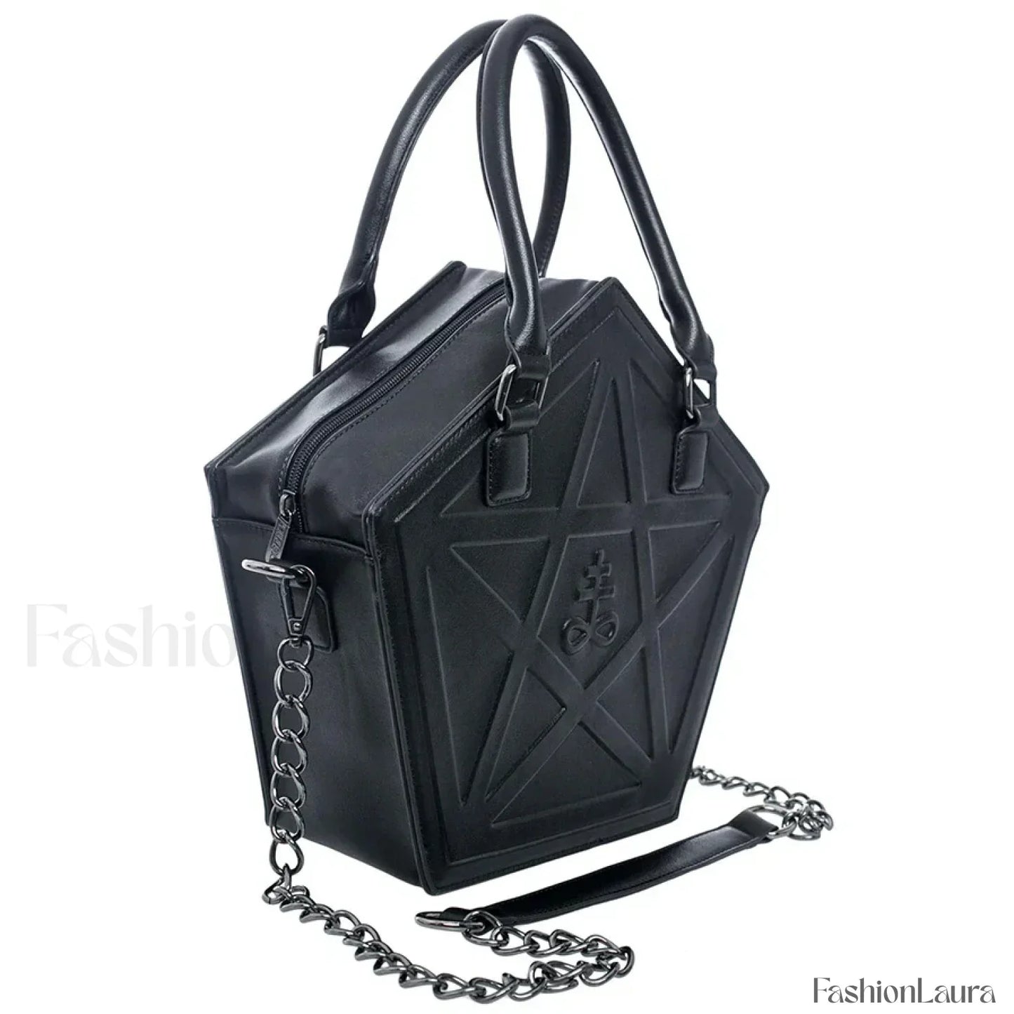 Pentagram Darkness Gothic Soft Leather High Quality Chain Bag Black / (30cm