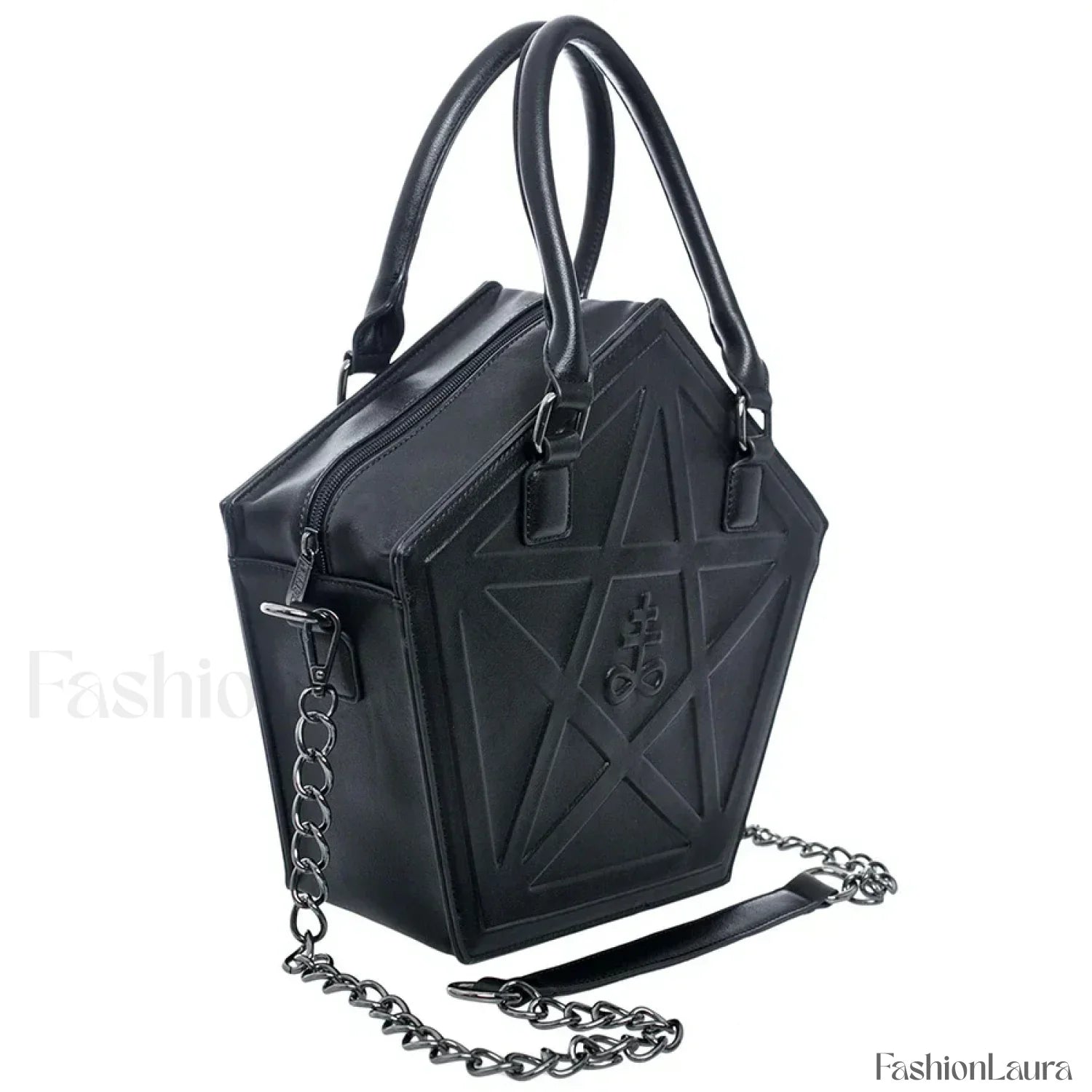 Pentagram Darkness Gothic Soft Leather High Quality Chain Bag Black / (30cm