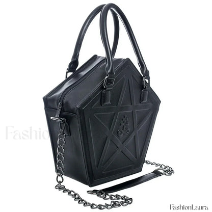 Pentagram Darkness Gothic Soft Leather High Quality Chain Bag Black / (30cm