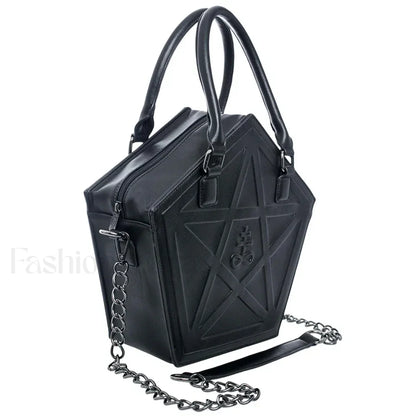 Pentagram Darkness Gothic Soft Leather High Quality Chain Bag Black / (30cm