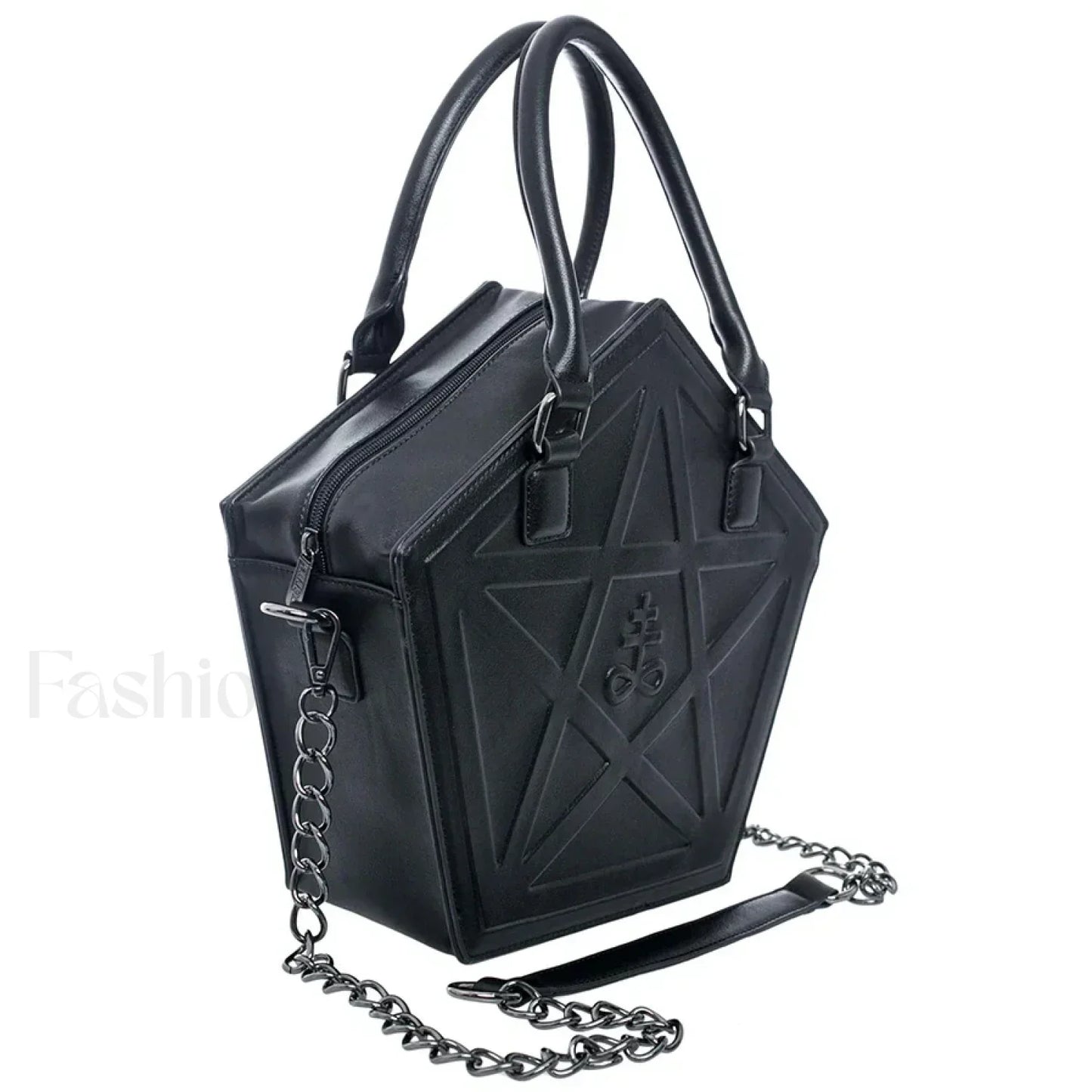 Pentagram Darkness Gothic Soft Leather High Quality Chain Bag Black / (30cm