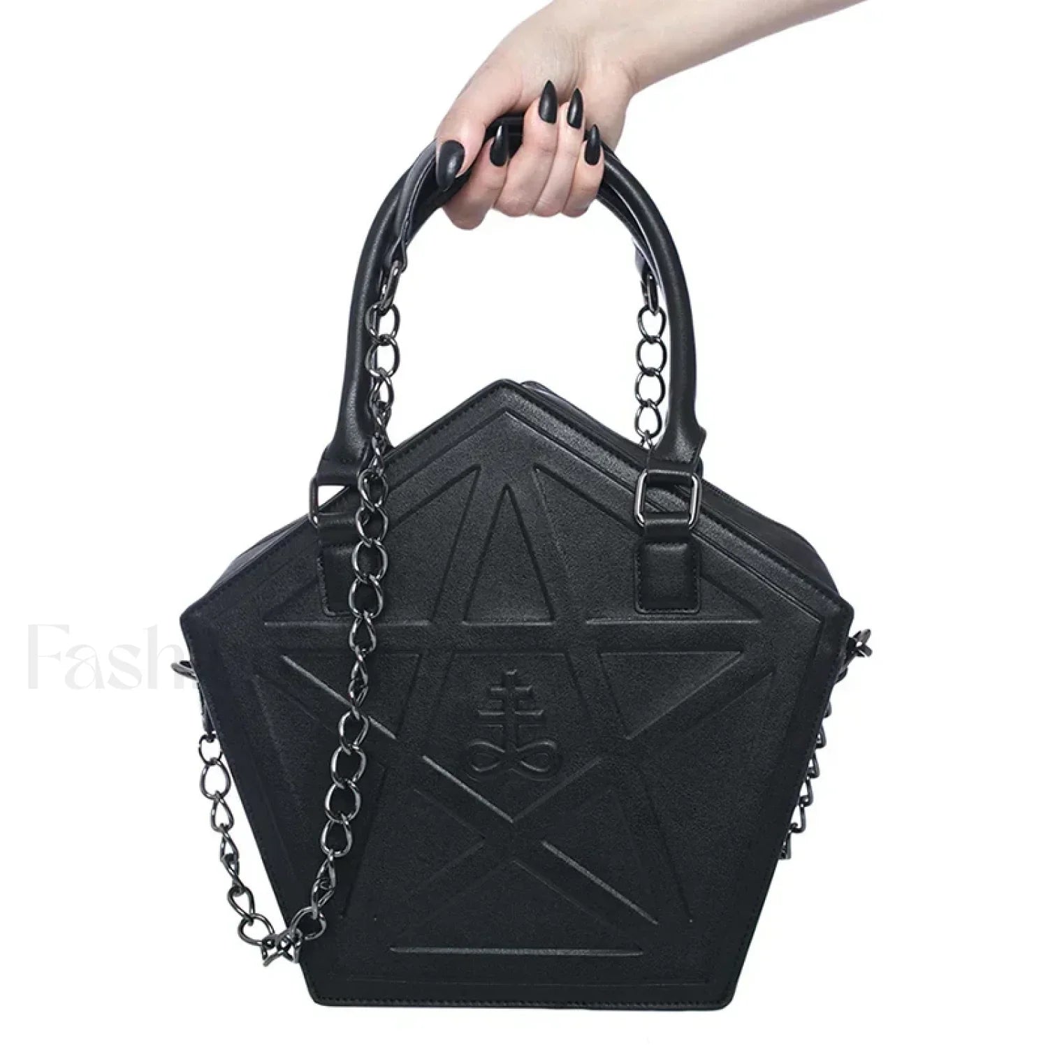Pentagram Darkness Gothic Soft Leather High Quality Chain Bag Black / (30cm