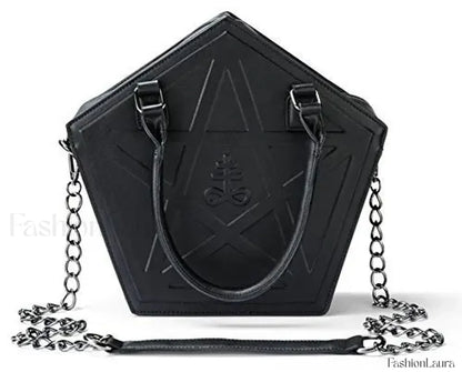 Pentagram Darkness Gothic Soft Leather High Quality Chain Bag Black / (30cm