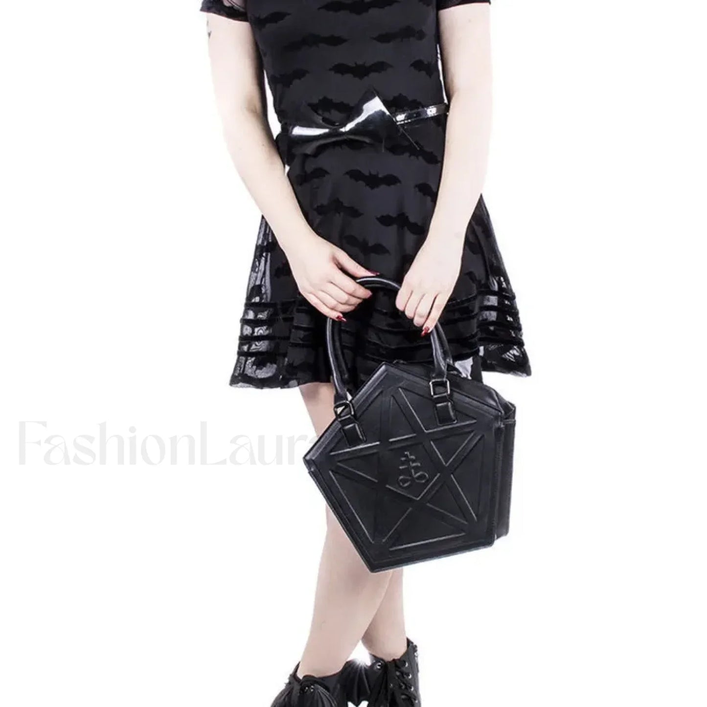 Pentagram Darkness Gothic Soft Leather High Quality Chain Bag Black / (30cm