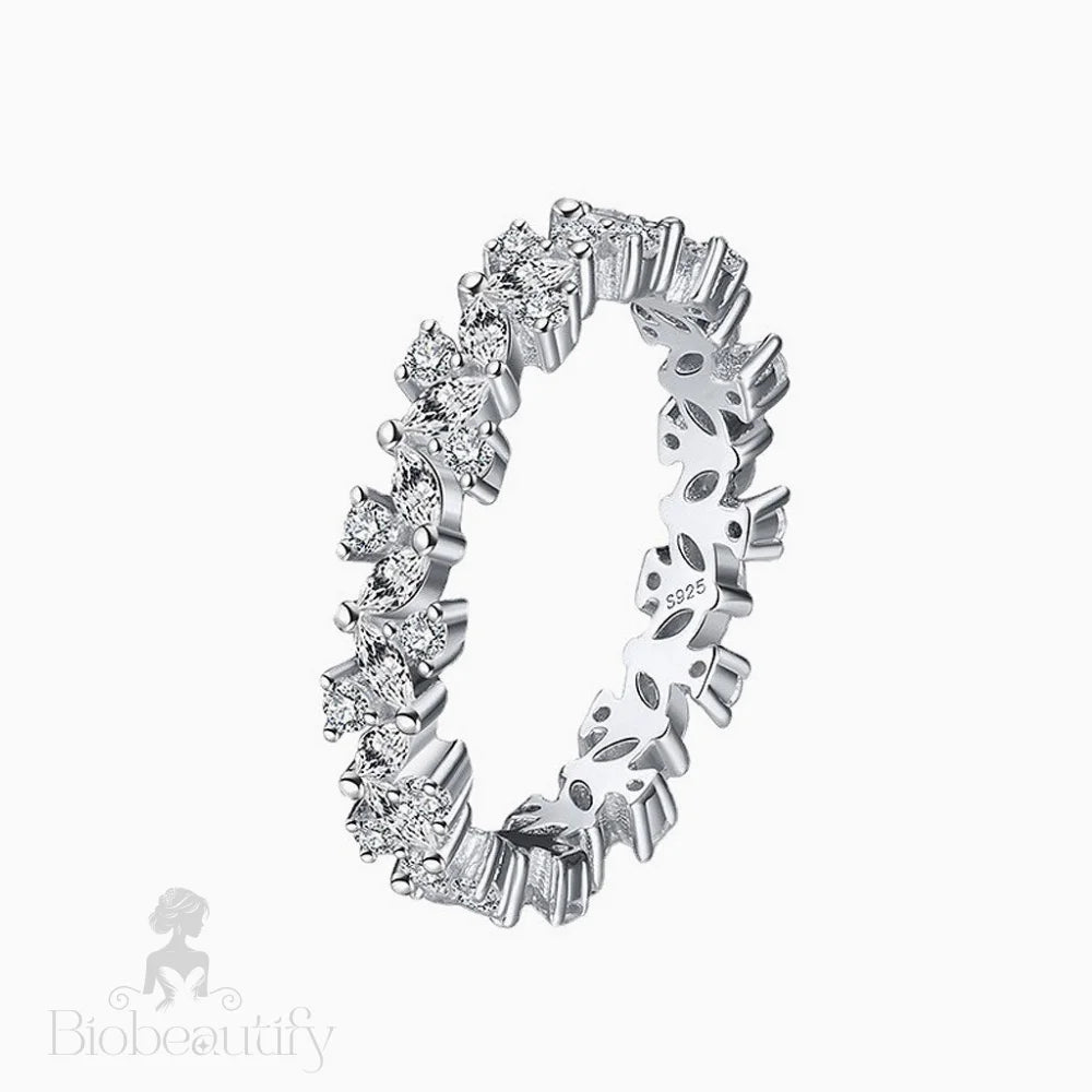 Petal Design Cubic Zirconia Rhodium Plated Sterling Silver Eternity Ring / 6