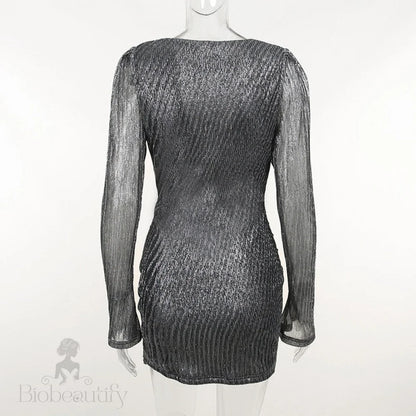 Phlia Sequin Long Sleeve Dress With Pleated Detail