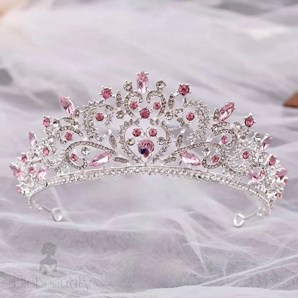 Pink Crystal Bridal Tiara Coral