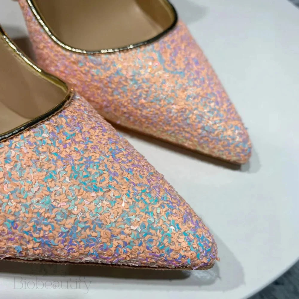 Pink Glitter Sequins Women Sexy Pumps For Wedding Party Slip On Pointed Toe Shoes