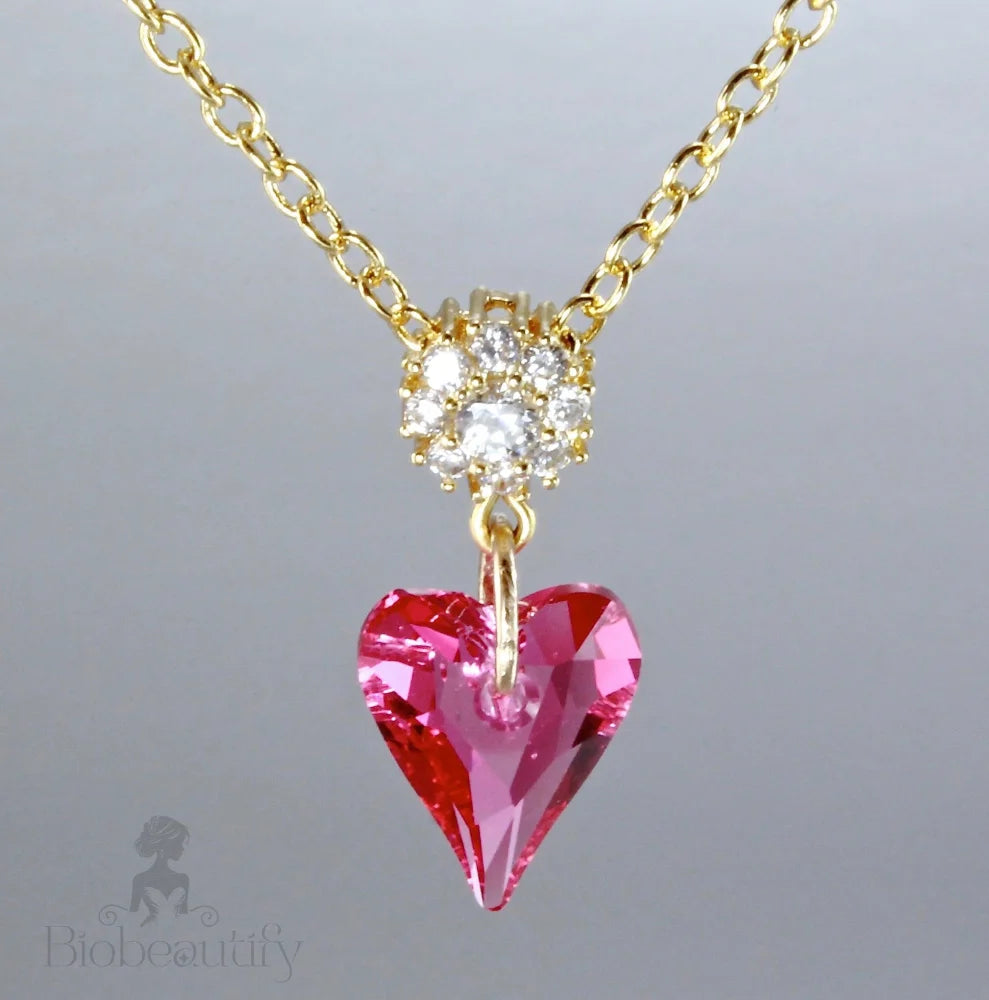 Wedding Jewelry - Pink Heart Swarovski Crystal Necklace