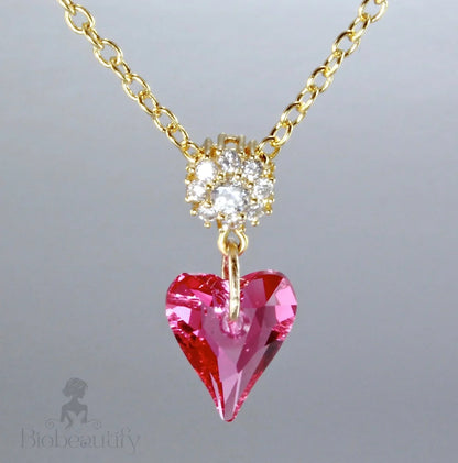 Wedding Jewelry - Pink Heart Swarovski Crystal Necklace