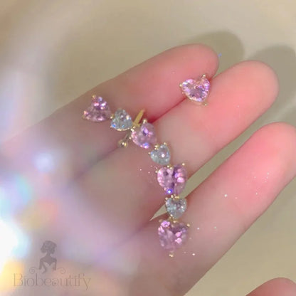 Pink Heart Zircon Ear Clips For Women Asymmetric Fashion Jewelry Gift