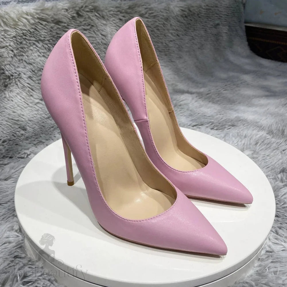 Pink Matte Pointy Toe High Heels For Women