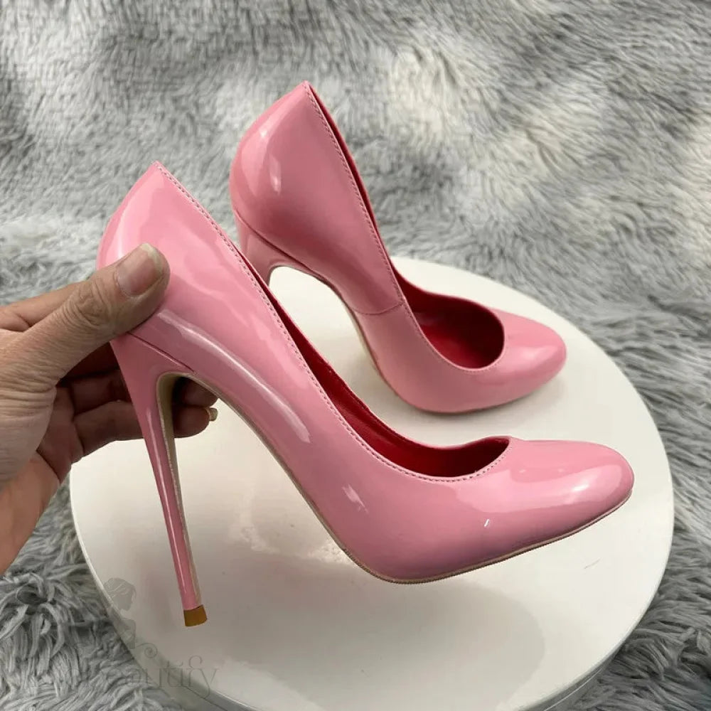 Pink Round Toe High Heel Shoes For Women