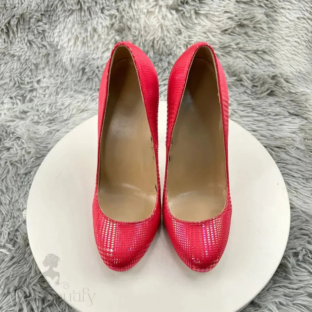 Pink Snakeskin Slip On High Heel Shoes For Women