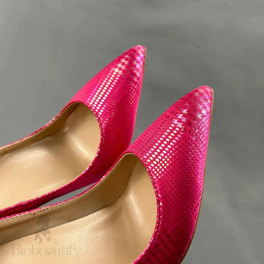 Pink Snakeskin Slip On High Heel Shoes For Women