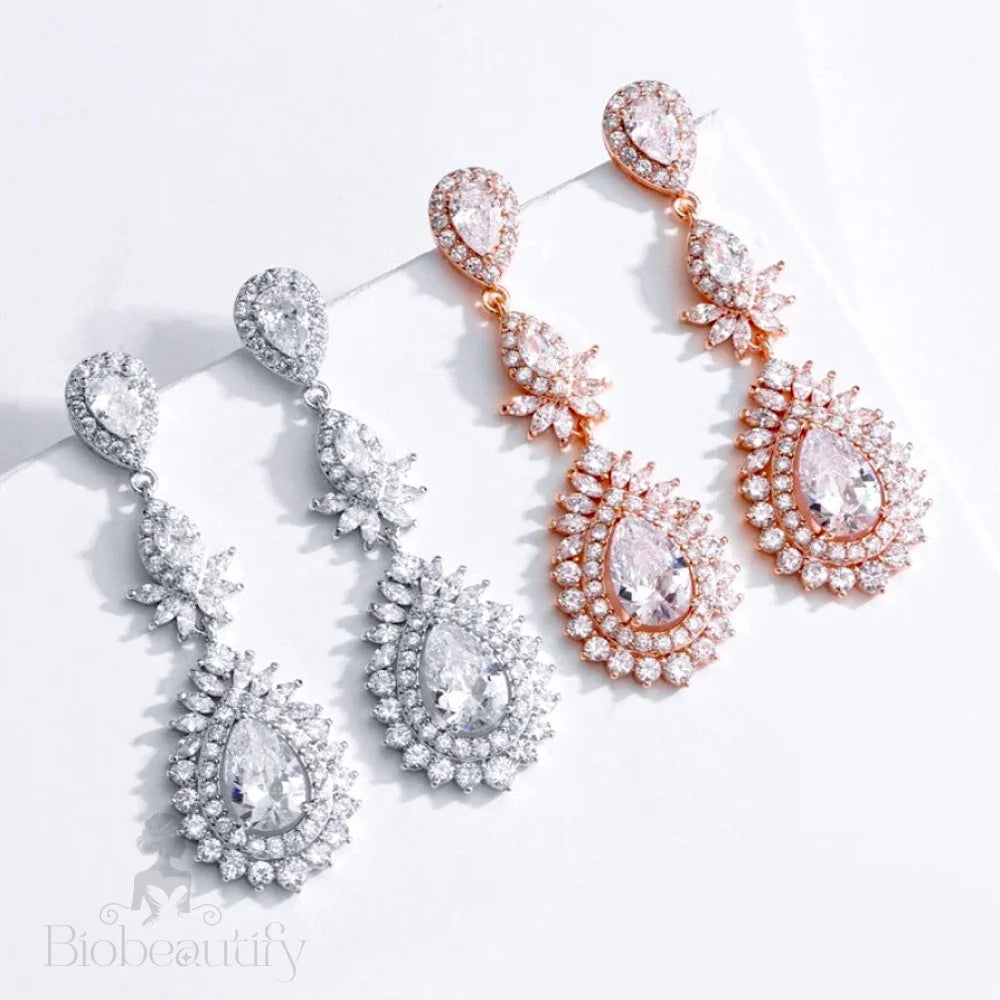 Piper Bridal Earrings With Cubic Zirconia In Rose Gold And Silver