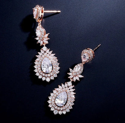 Piper Bridal Earrings With Cubic Zirconia In Rose Gold And Silver