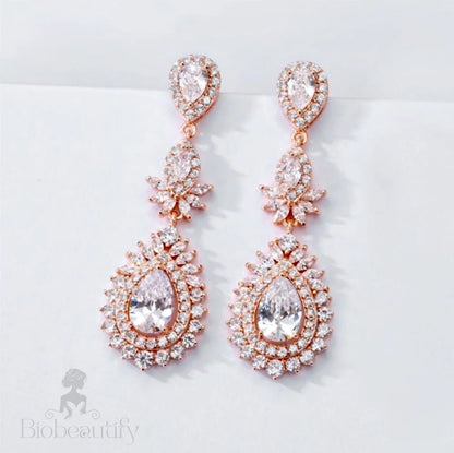 Piper Bridal Earrings With Cubic Zirconia In Rose Gold And Silver