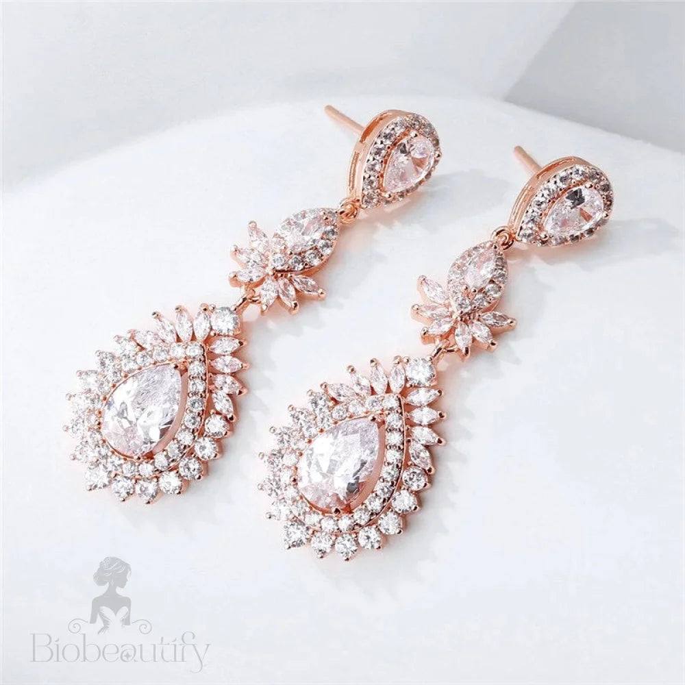 Piper Bridal Earrings With Cubic Zirconia In Rose Gold And Silver