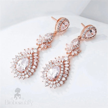 Piper Bridal Earrings With Cubic Zirconia In Rose Gold And Silver