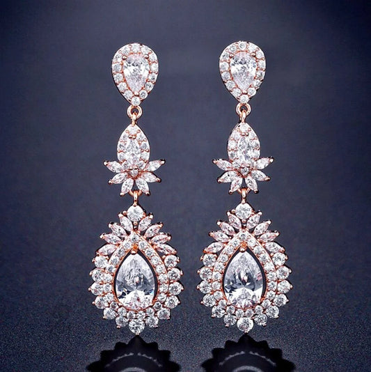 Wedding Jewelry - Cubic Zirconia Bridal Earrings - Available in Rose Gold and Silver