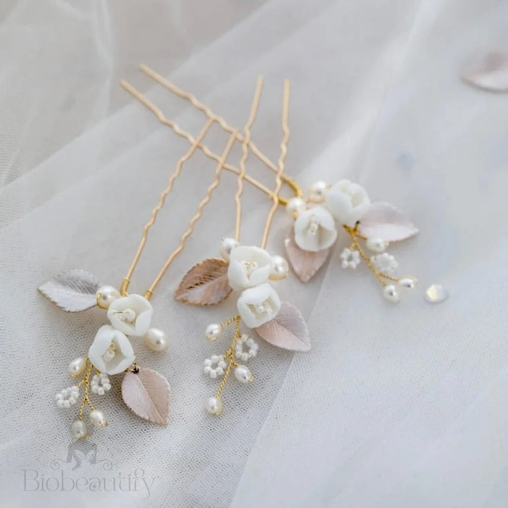 Pixie Pearl Bridal Hair Pin Set Of Three In Silver And Gold