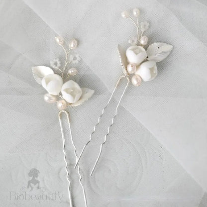 Pixie Pearl Bridal Hair Pin Set Of Three In Silver And Gold