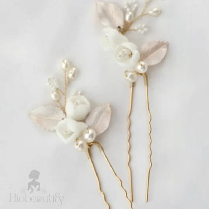 Pixie Pearl Bridal Hair Pin Set Of Three In Silver And Gold