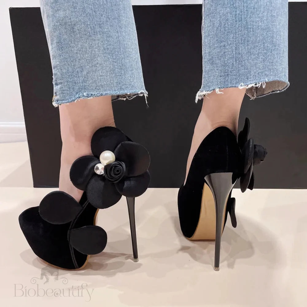 Platform Flower Pumps Women’s Fashion Nightclub Prom Slip On Shoes