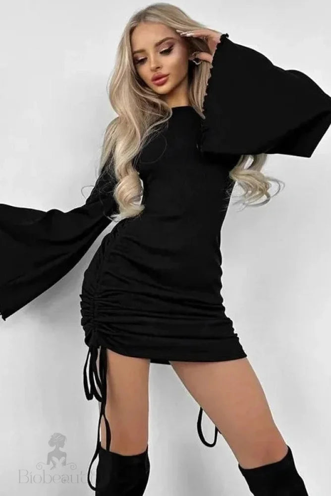 Pleated Long Sleeve Mini Dress