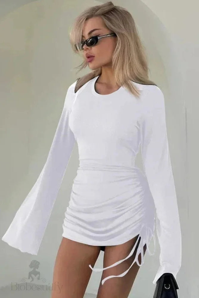 Pleated Long Sleeve Mini Dress