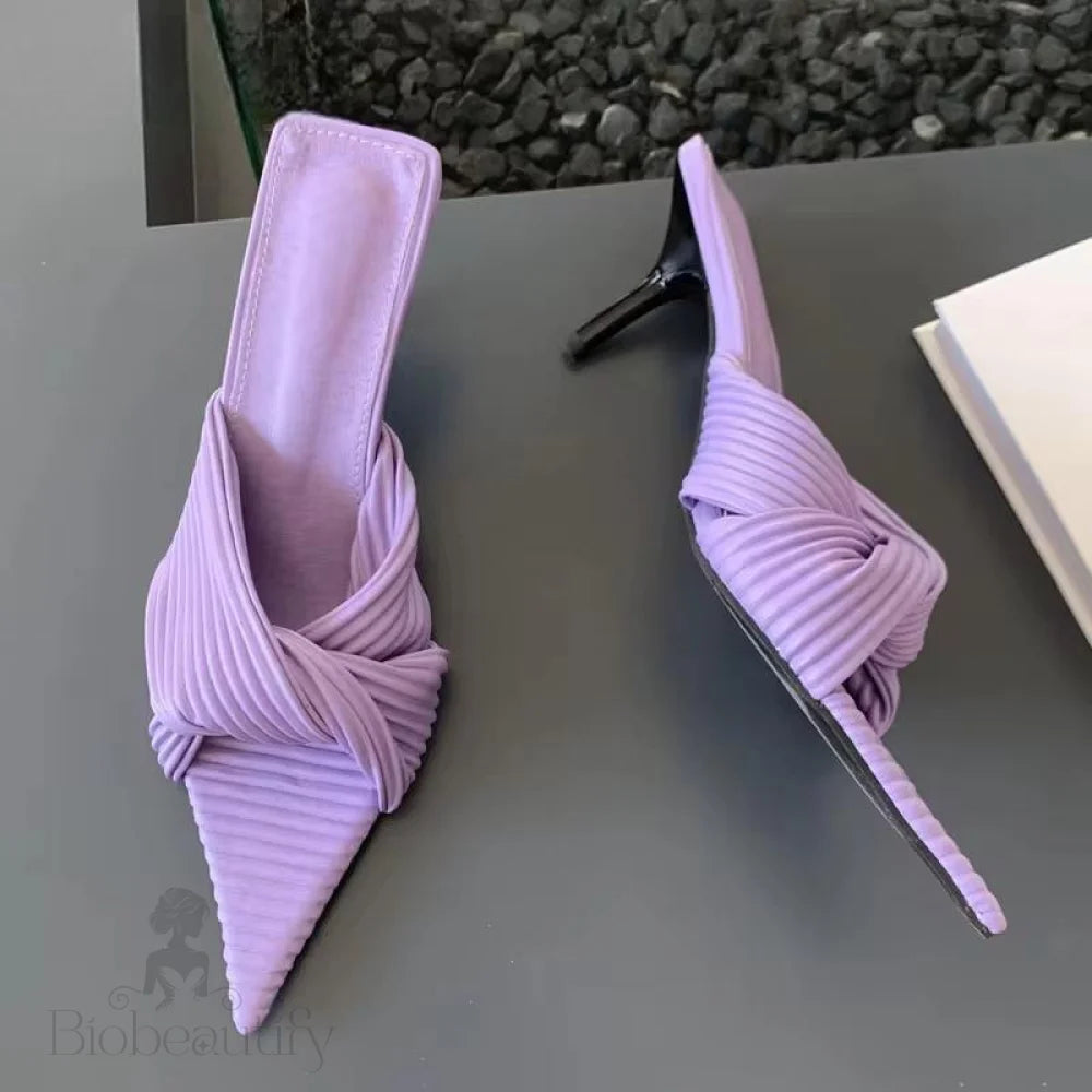 Pleated Slipper Women Thin Low Heel Pointed Toe Sexy Party Pumps Sandal