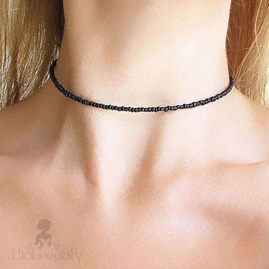 Polished Seed Bead Choker Necklace - Black One Size /