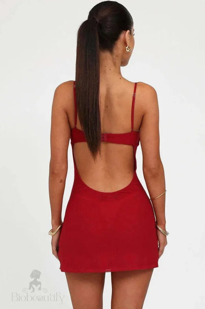 Printed Spaghetti Strap Backless Mini Dress